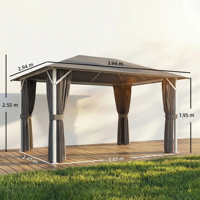 Outsunny Pavilion cca. 4x3 m Rezistent la apă Stabil Rezistent la iarnă Pavilion de grădină cu plasă anti-țânțari 4 părți laterale Ventilație Orificii de drenaj