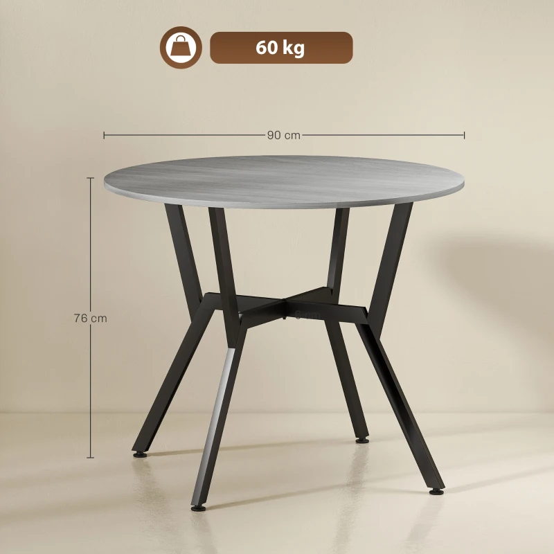 HOMCOM Dining Table, Round Kitchen Table with Black Legs, Anti-slip Foot Pads for Living Room, Dining Room 90 x 76 cm, Grey