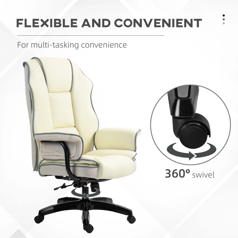 Vinsetto Ergonomiczny fotel biurowy z funkcją leżenia, kremowy