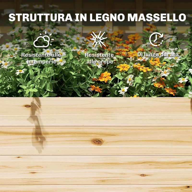 Outsunny Fioriera Rialzata in Legno con Traliccio, Tetto e 2 Mensole, 76x43.5x177 cm, Legno Naturale