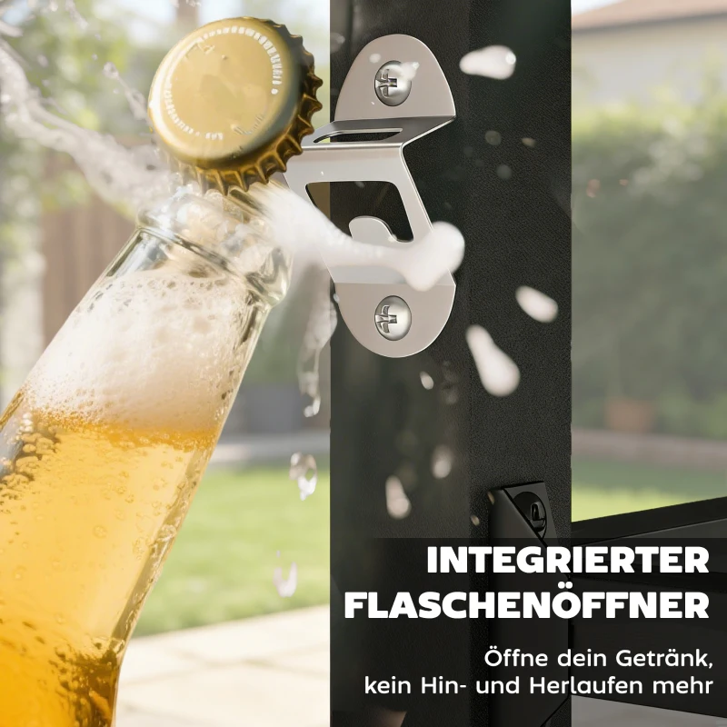 Outsunny Buiten barbecuewagen, standaard voor pizzaoven met metalen werkblad, 2-laagse mobiele keukenwagen met haken en handgreep, zwart