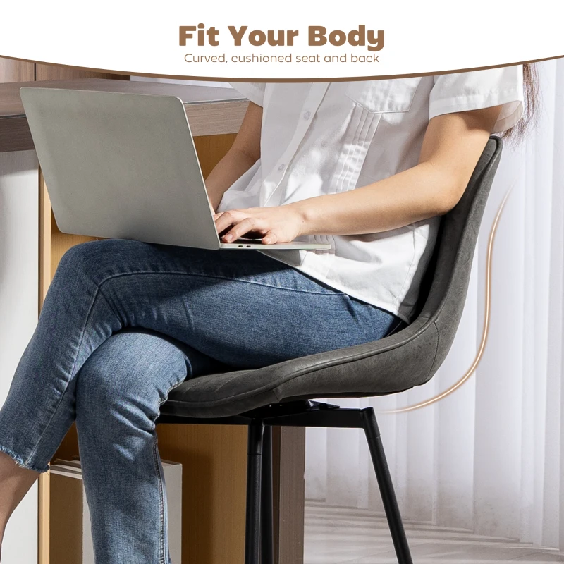 HOMCOM Set of 2 PU Leather Swivel Bar Stools - Grey