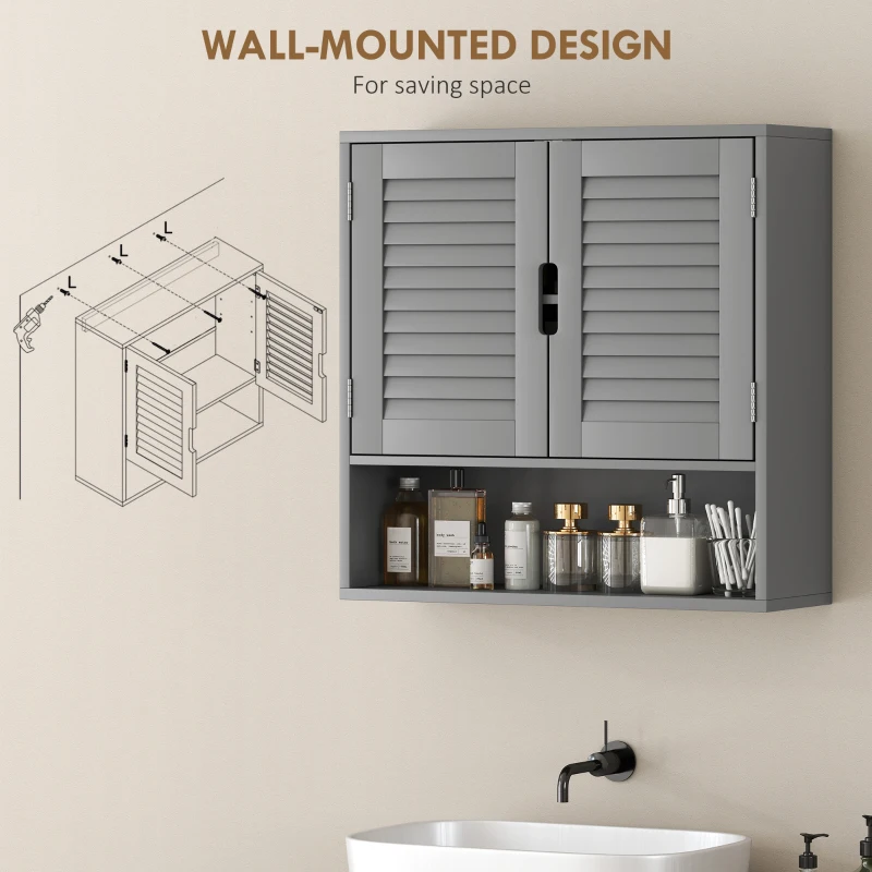 HOMCOM Bathroom Cabinet, Wall Mounted Storage Cabinet with Adjustable Shelves, 60 x 20 x 60 cm, Grey