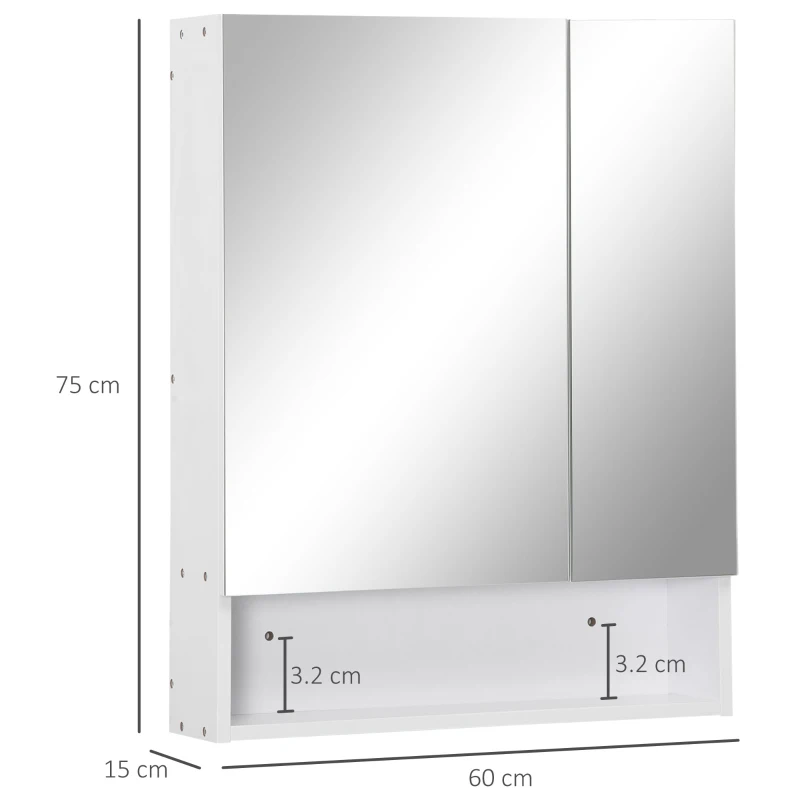 kleankin Bathroom Cabinet with Mirror, Wall Mounted Bathroom Mirror Cabinet with Adjustable Shelf, 2 Doors Storage Cupboard, White