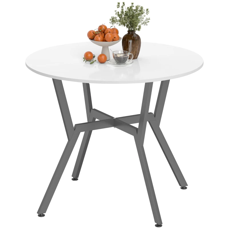 HOMCOM Dining Table, Round Kitchen Table with Black Legs for Living Room, Dining Room 90 x 76 cm, High Gloss White