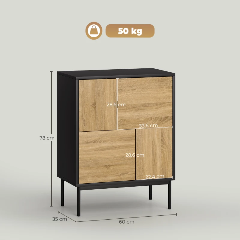 HOMCOM Buffet salon meuble de rangement armoire de cuisine portes à pousser et 4 placards style moderne 60 x 35 x 78 cm, noir(m-3)