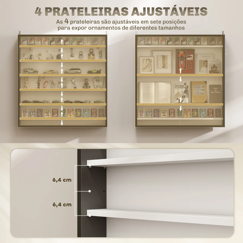 HOMCOM Vitrina de Parede em Madeira com Prateleiras Ajustáveis e 2 Portas Deslizantes de Vidro 80x9,5x83 cm Preto