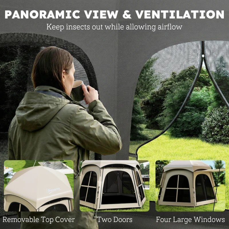 Outsunny Pop Up Tent 3000mm Waterproof Instant Camping Tent 3-4 Person with 2 Doors 4 Windows Khaki