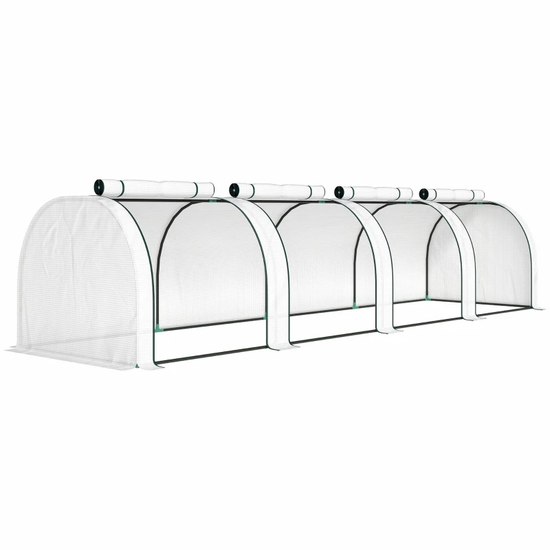 Outsunny Mini serre de jardin serre à tomates 4 x 1 x 0,80 m acier PE anti-UV 4 portes avec zip enroulables blanc