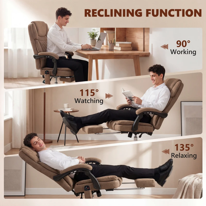 HOMCOM Office Chair with 6-Point Vibration Massage and Heat, Executive Computer Desk Chair with High Back, Reclining, Brown