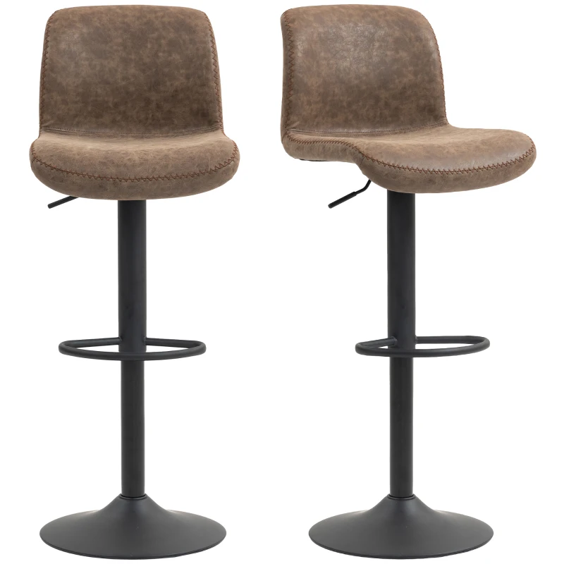 HOMCOM Bar Stools Set of 2, PU Leather Barstools with Backrest and Footrest for Kitchen, Counter, Breakfast Bar, Brown
