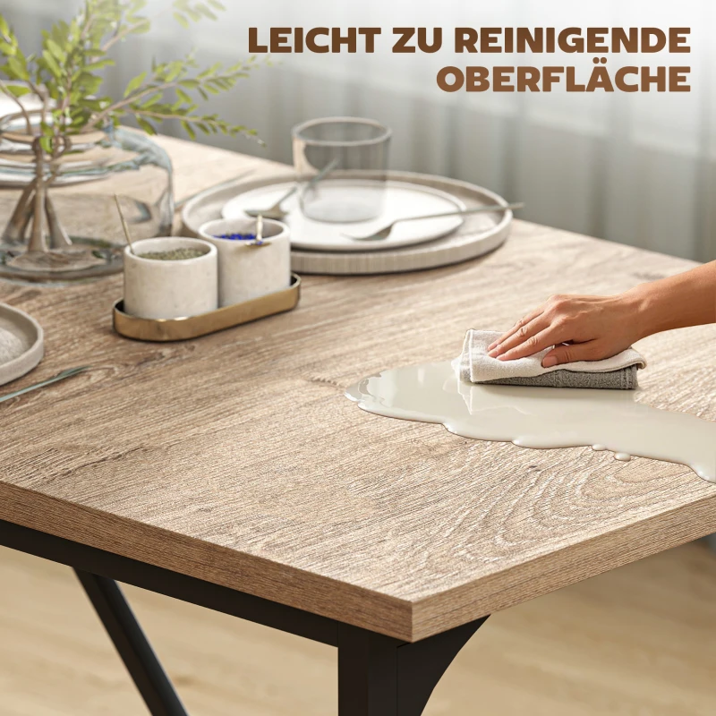 HOMCOM Rechthoekige Eettafel voor 6-8 Personen, Moderne Keukentafel – Houtlook Tafelblad & Zwarte Stalen Poten met Verstelbare Doppen, 180 x 80 cm, Naturel