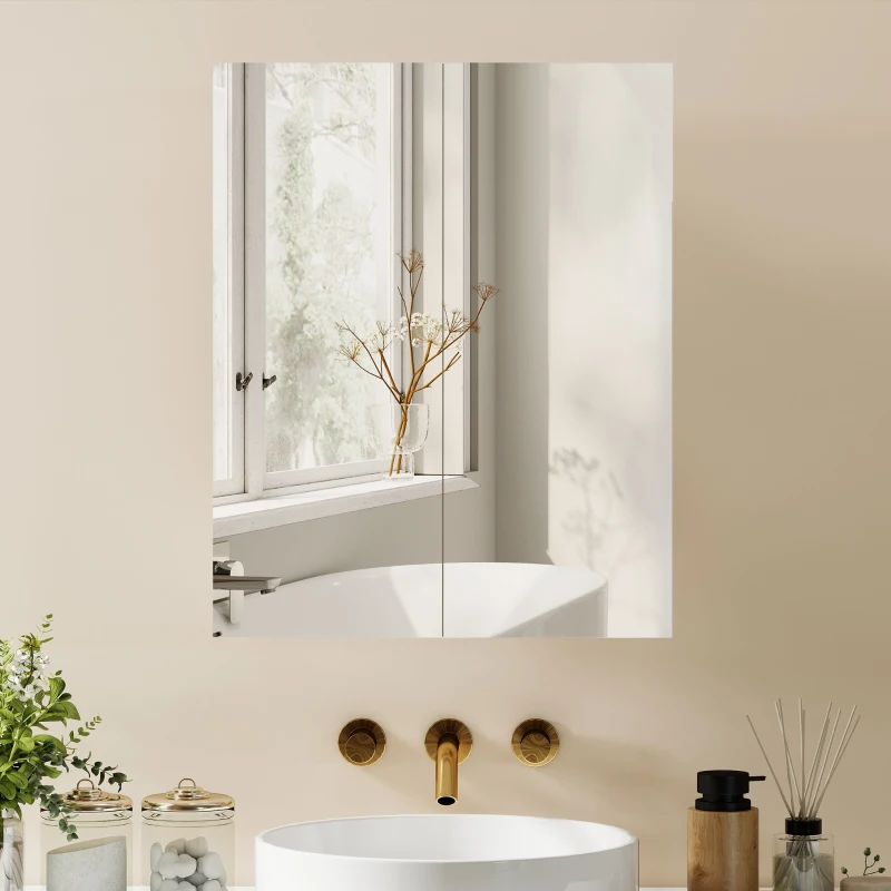 HOMCOM Bathroom Mirror Cabinet, 3-Tier Wall Mount Bathroom Storage Cabinet with Soft-Close Hinges and Adjustable Shelf, Double Door Cupboard, 60 x 15 x 75 cm, White