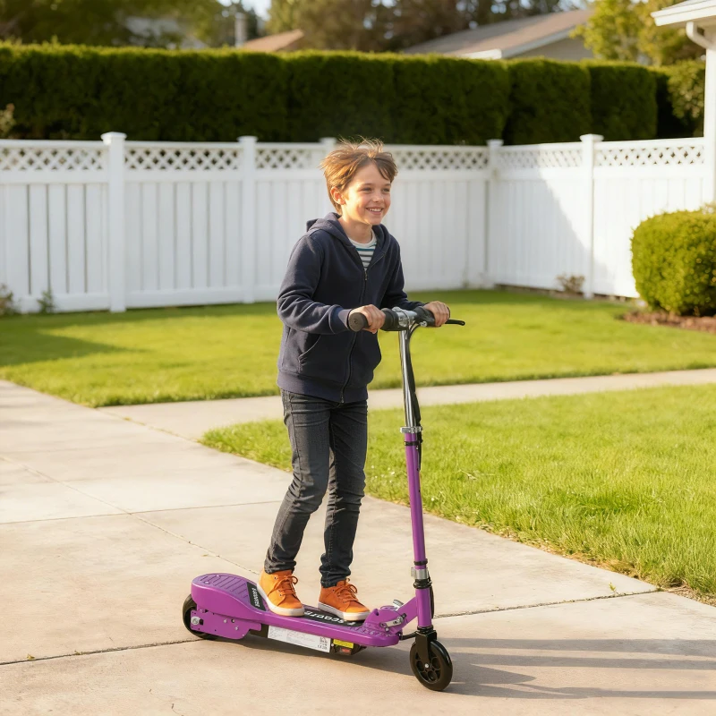 HOMCOM Foldable Electric Kids Scooter, Ride-on for Ages 7-14 Years, Purple