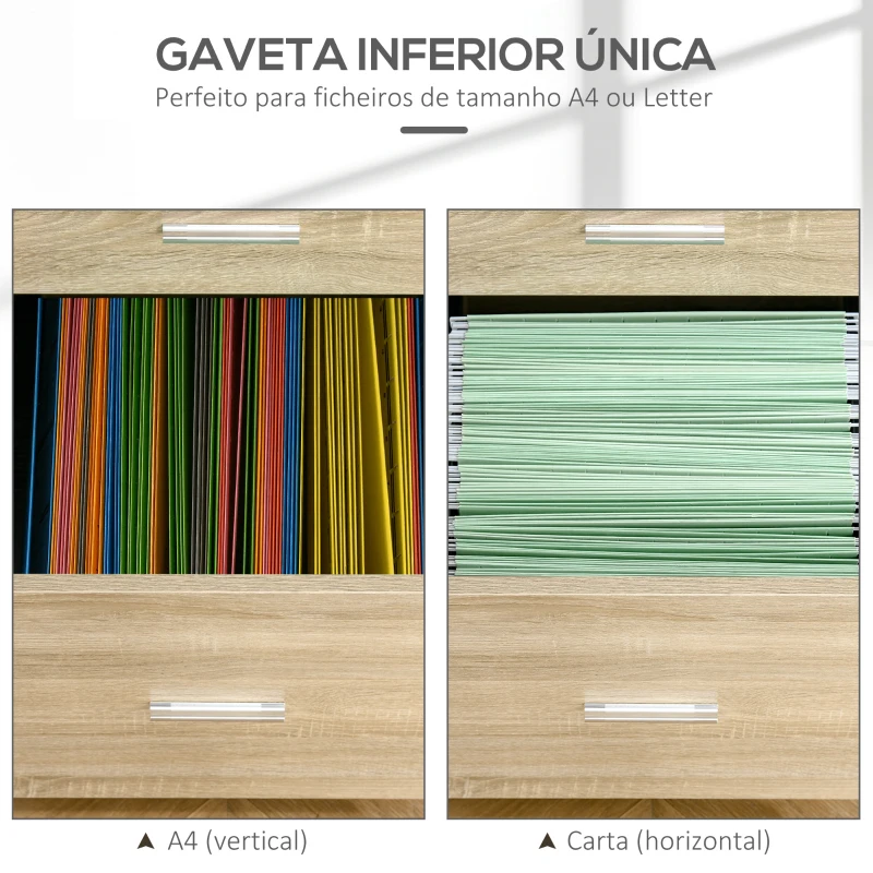 HOMCOM Bloco de Gaveta para Escritório com 2 Compartimentos com Rodas Arquivador Móvel para Arquivos A4 ou Documentos 39,5x39x58,5 cm Carvalho