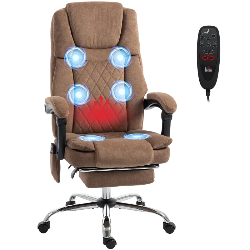 HOMCOM Office Chair with 6-Point Vibration Massage and Heat, Executive Computer Desk Chair with High Back, Reclining, Brown