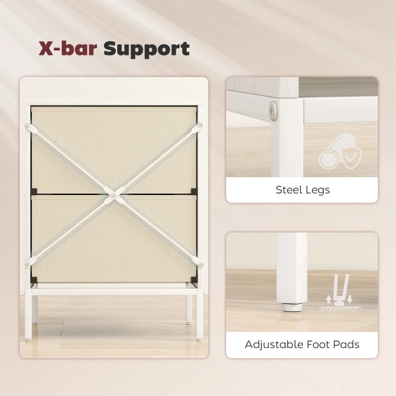 HOMCOM Chest of Drawers, Dresser with 2 Fabric Drawers and Aluminium Handles - White