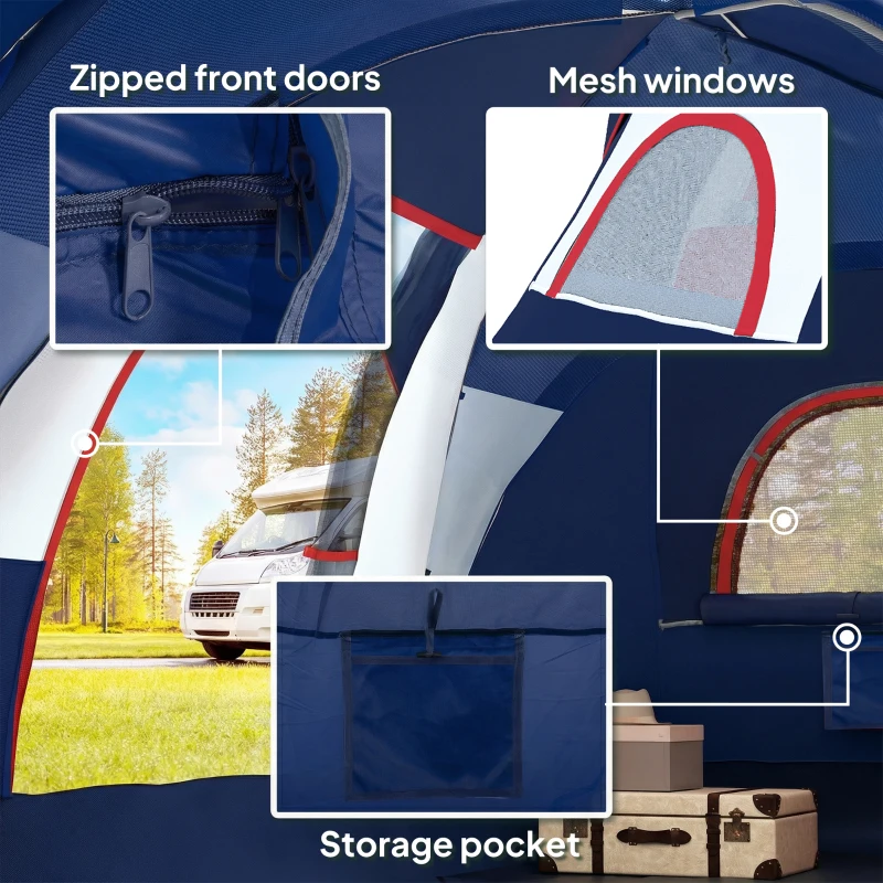 Outsunny 5-6 Man Camping Tent, Tunnel Tent, Water Resistant Hiking Shelter with Groundsheet and Carry Bag, Navy Blue