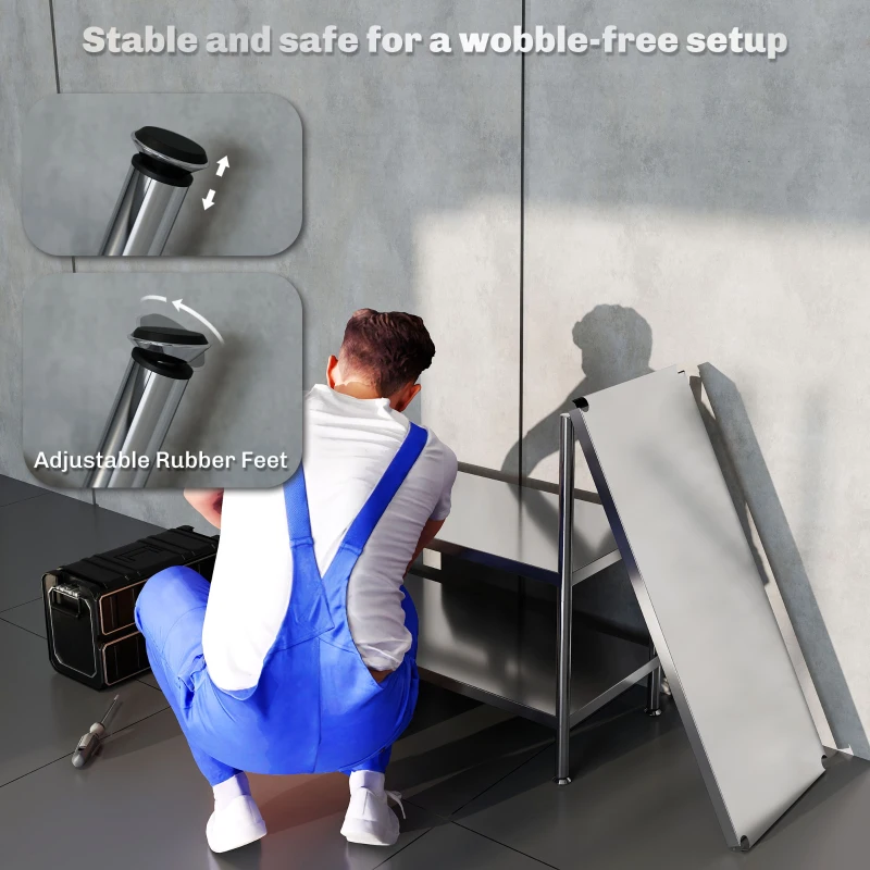 HOMCOM 3-Tier Bakers Rack with Storage, Stainless Steel Microwave Stand with Adjustable Shelves for Small Spaces, Kitchen Storage Unit for Spices, Pots and Pans, Silver Tone