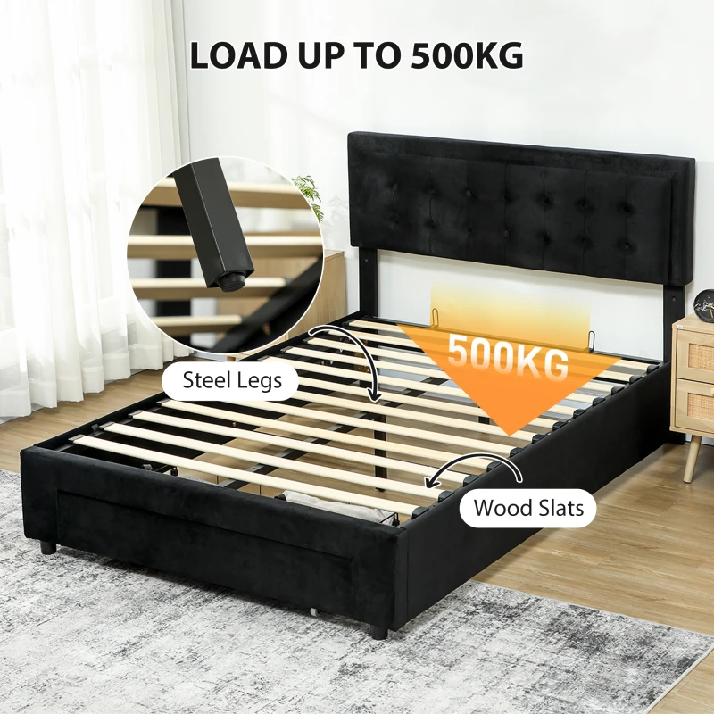 HOMCOM King Size Ottoman Bed Frame, with Front Drawer - Black