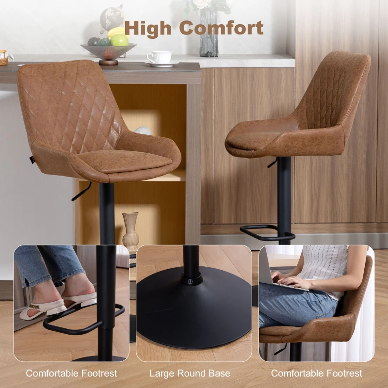 HOMCOM Set of Two Faux Leather Retro Bar Stools - Orange