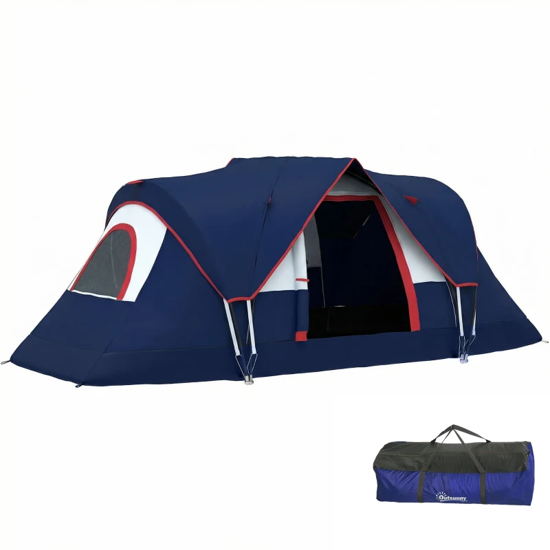 Outsunny 5-6 Man Camping Tent, Tunnel Tent, Water Resistant Hiking Shelter with Groundsheet and Carry Bag, Navy Blue