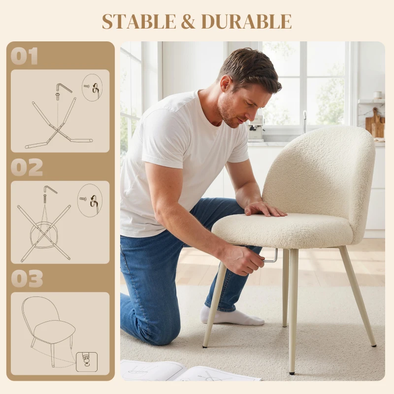 HOMCOM Chaises de salle à manger, chaises de cuisine, rembourrées douces en chenille, 50,5 x 57,5 x 78,5 cm, Blanc crème