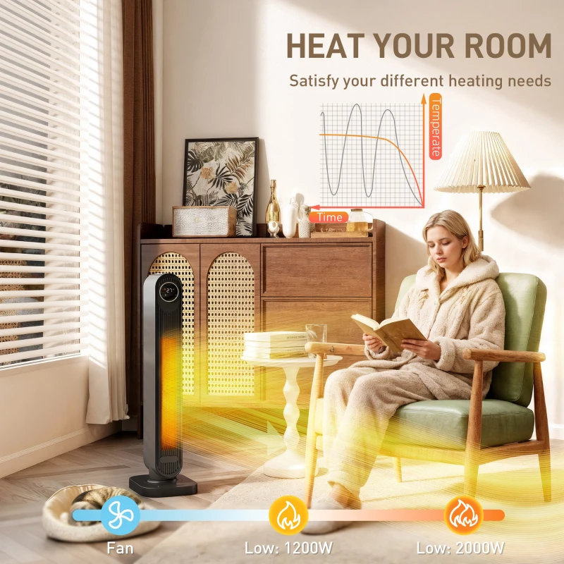 HOMCOM 2000W Ceramic Electric Heater with Fan, Timer, Oscillation - Black