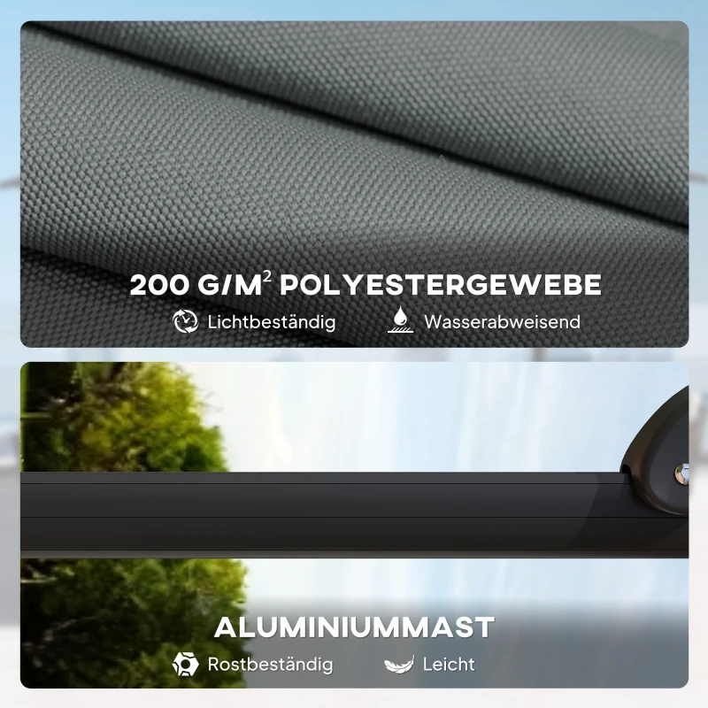 Outsunny Alu Ampelschirm  Ø244cm Sonnenschirm mit Kurbel Ständer Wasserabweisend 360° drehbar Dunkelgrau