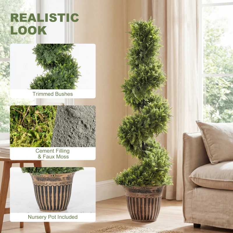 HOMCOM Set of 2 Artificial Plants, Topiary Spiral Cypressd Trees with Pot, for Home Indoor Outdoor Decor, 120cm