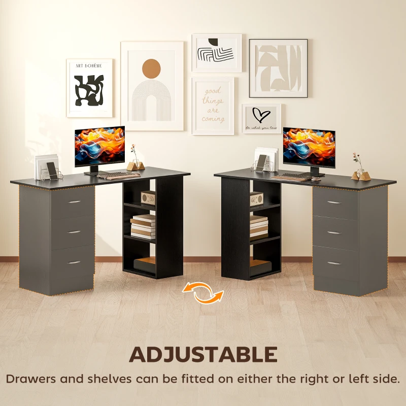 HOMCOM Computer Desk with Drawers, Home Office Desk, Writing Table, PC Workstation with 3 Storage Shelves for Working, Study, 120 x 49 x 72 cm, Black