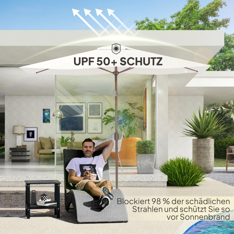 Outsunny Vervangend parasoldoek 2 x 3 m 6 baleinen UV50+ & waterdicht terrasparasol doek