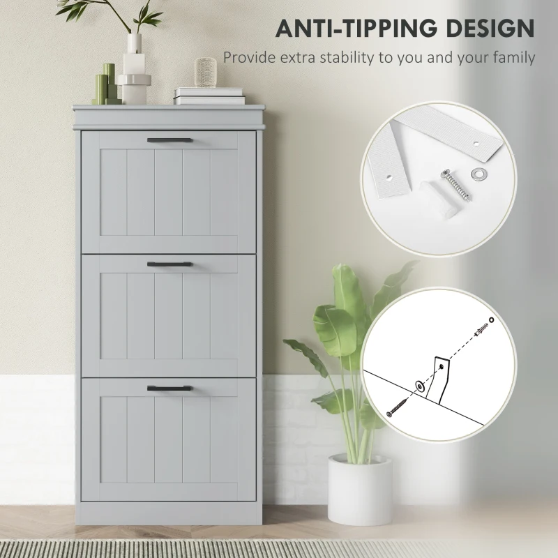 HOMCOM Three-Drawer Minimalistic Shoe Cabinet - Grey