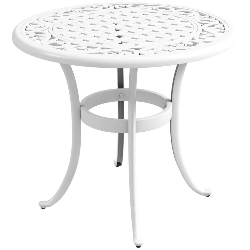 Outsunny 60 cm Round Garden Table, Cast Aluminium Outdoor Patio Table, White