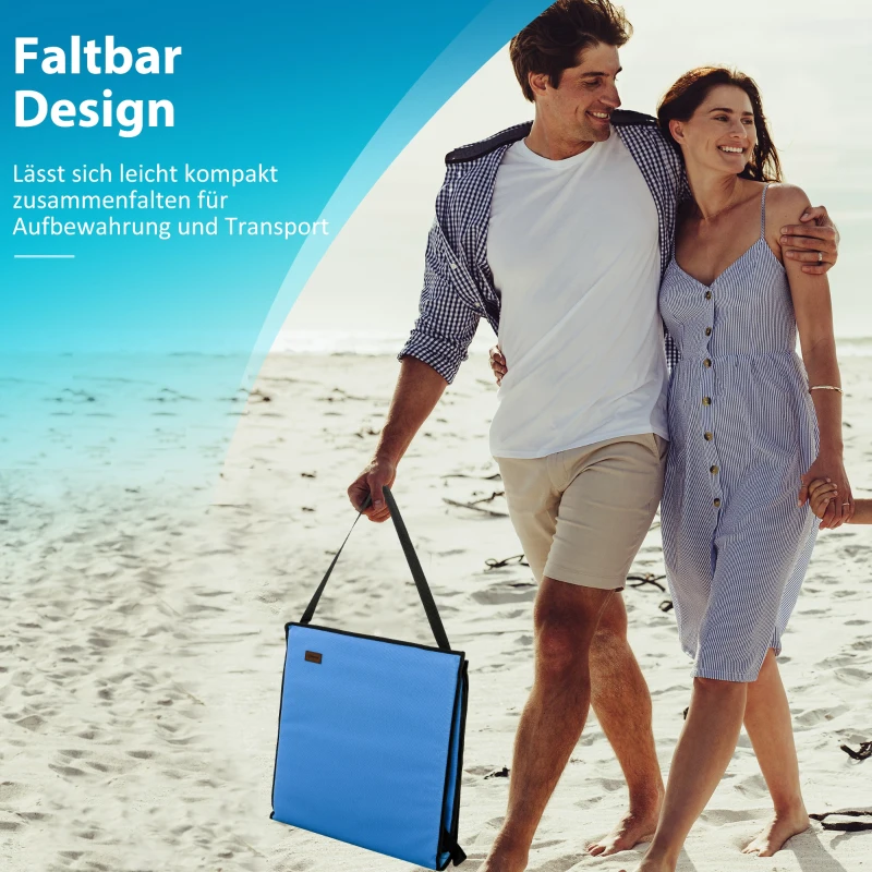 Outsunny Strandligstoel, opvouwbaar, verstelbare rugleuning, zijvak, zachte vulling, stalen frame, Blauw, 142x51x40cm