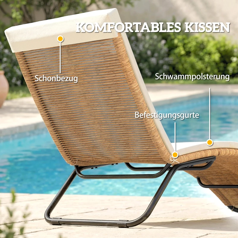 Outsunny Poly Rattan ligstoel S-vormige tuinligstoel met kussen ademend zitvlak stalen frame