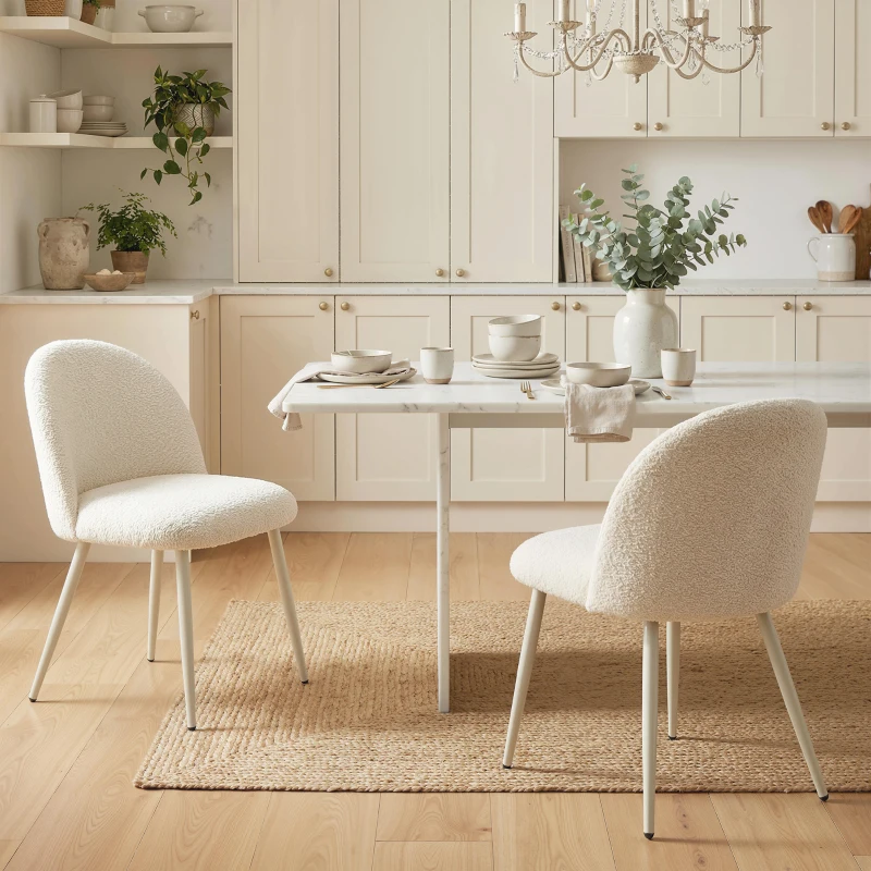 HOMCOM Sedie da pranzo imbottite in chenille, 50,5x57,5x78,5 cm, Bianco crema