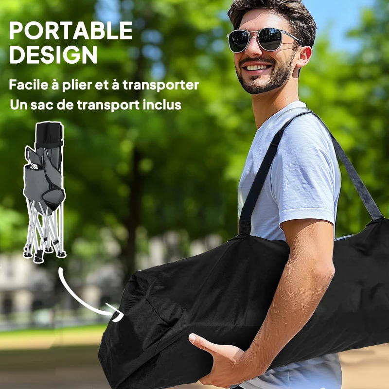 Outsunny Lot de 2 chaises de camping pliante inclinable avec repose-pieds, sac de rangement, porte-gobelet et appui-tête, noir