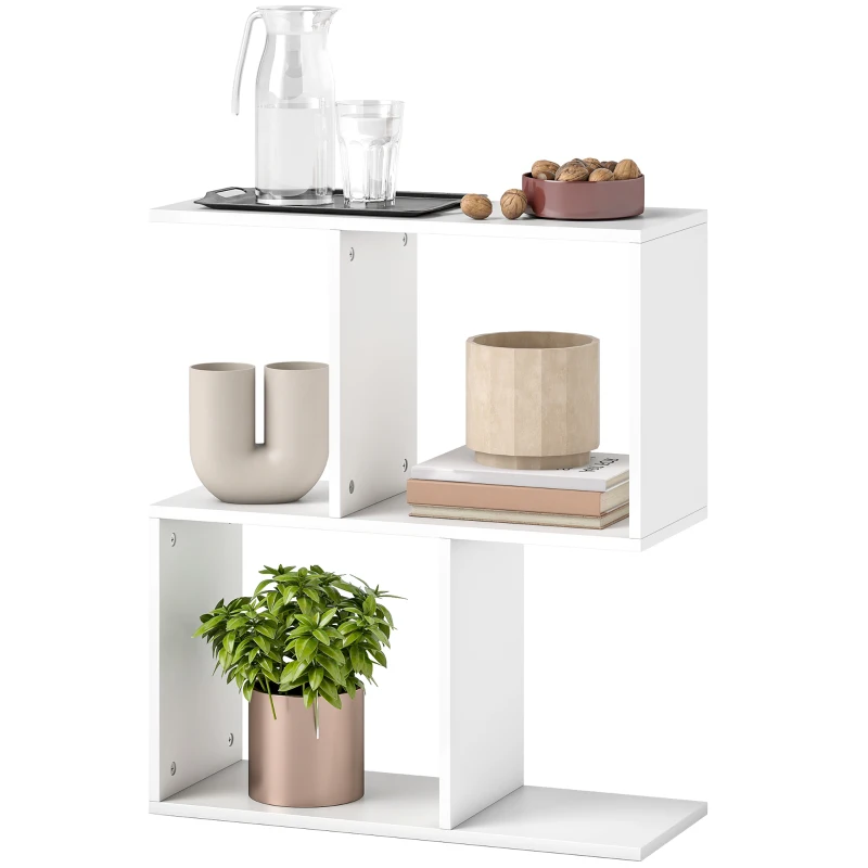 HOMCOM Side Table, Narrow End Table with Storage Shelves, S-Shaped, 3-Tier, 50W x 19.5D x 58H cm, White