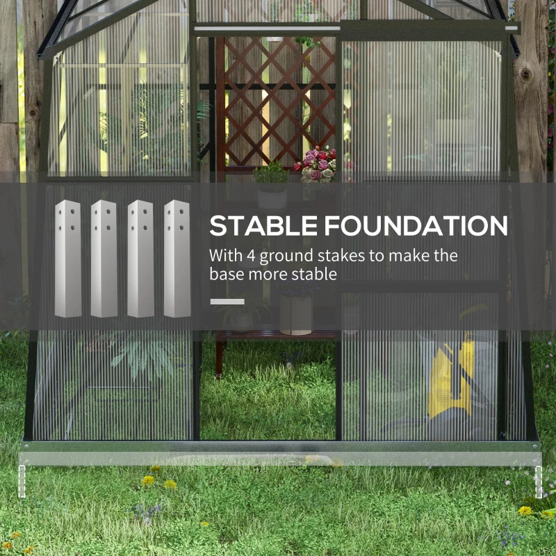 Outsunny Szklarnia Poliwęglanowa, Odporna na Warunki Pogodowe, 192 x 192 x 203 cm, Czarna