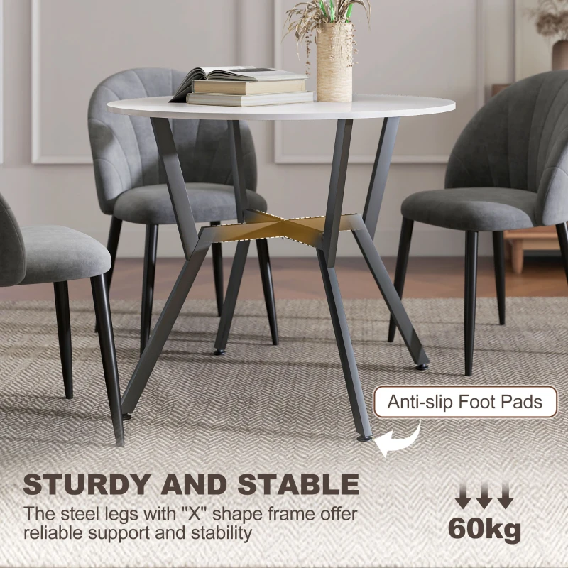 HOMCOM Dining Table, Round Kitchen Table with Black Legs for Living Room, Dining Room 90 x 76 cm, High Gloss White