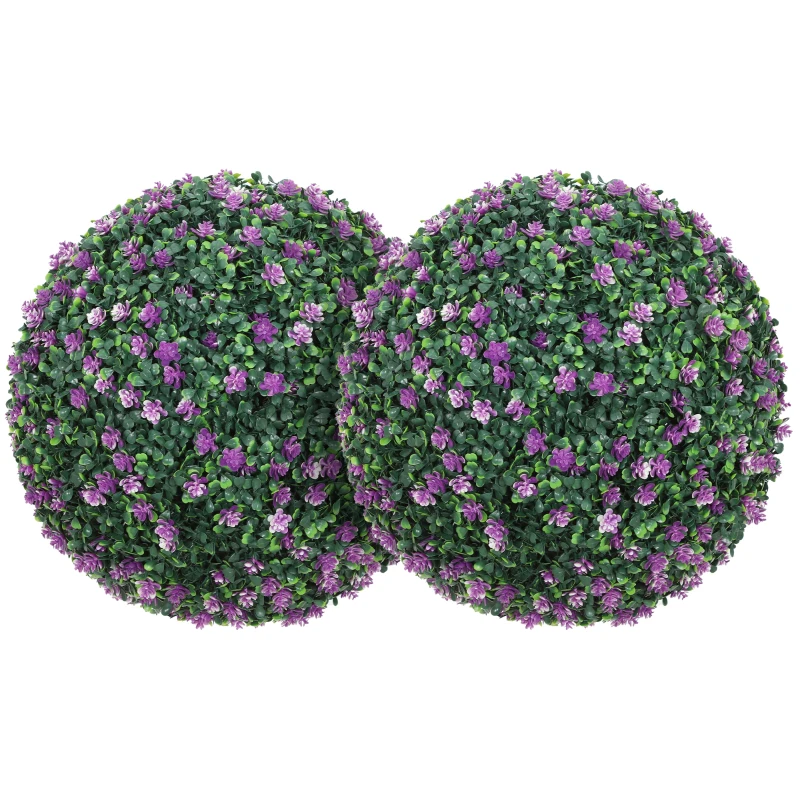 HOMCOM Set of Two Artificial Boxwood Balls Plants - Purple