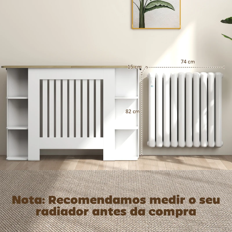 HOMCOM Cobertura para Radiadores com Prateleiras Desenho Moderno de Ripas para Sala de Estar Quarto 124x19x83 cm Branco
