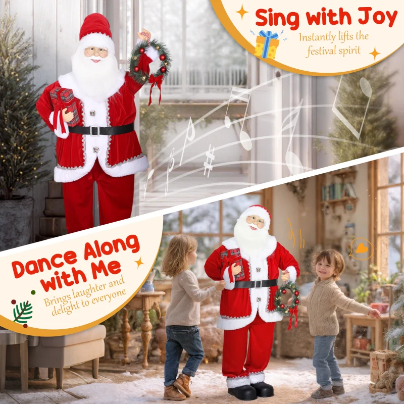 HOMCOM Dancing Santa Claus with Gift and Wreath, Play Music