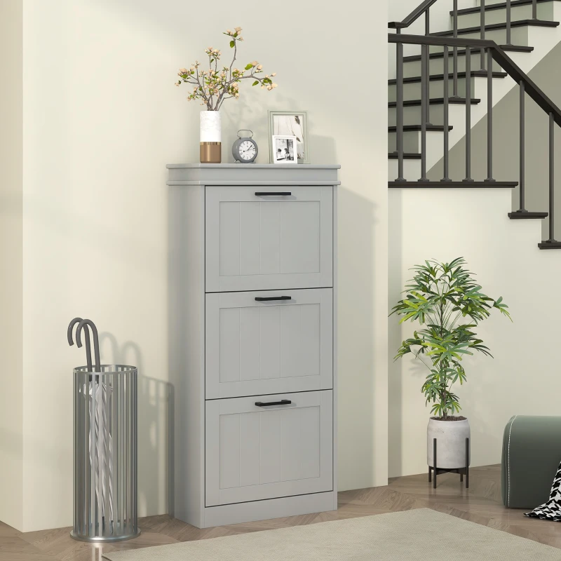 HOMCOM Three-Drawer Minimalistic Shoe Cabinet - Grey