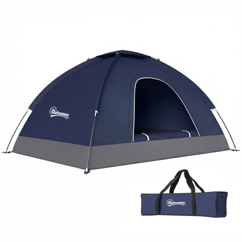 Outsunny 2 Person Camping Tent, Dome Tent with Zipped Doors, Storage Pocket, Portable Handy Bag, Navy Blue