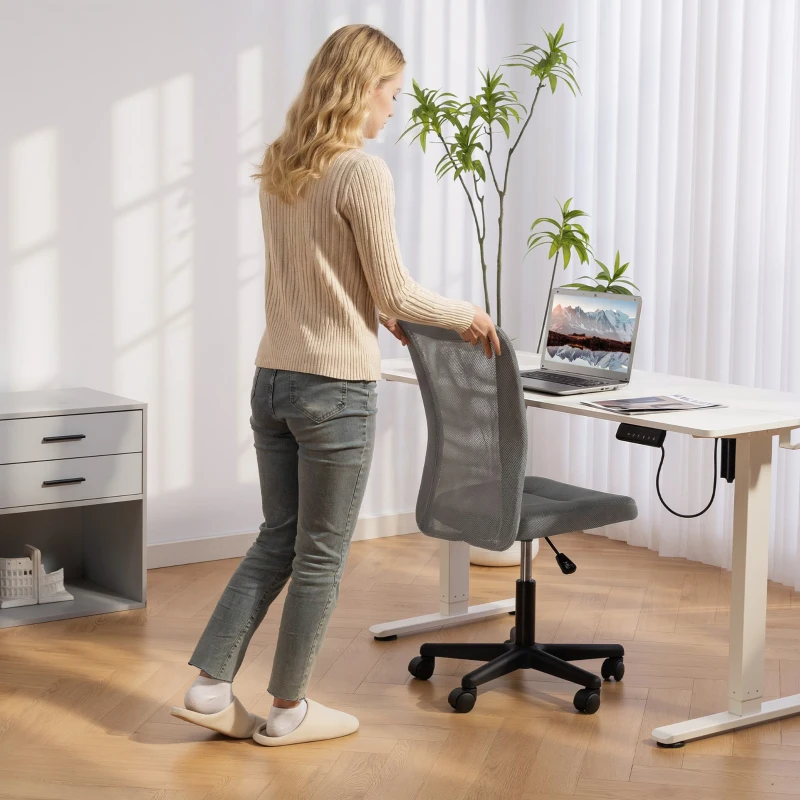 Vinsetto Computer Desk Chair, Mesh Office Chair with Adjustable Height and Swivel Wheels, Armless Study Chair, Grey