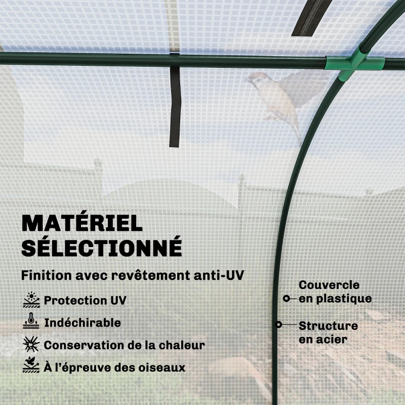 Outsunny Mini serre de jardin serre à tomates 4 x 1 x 0,80 m acier PE anti-UV 4 portes avec zip enroulables blanc