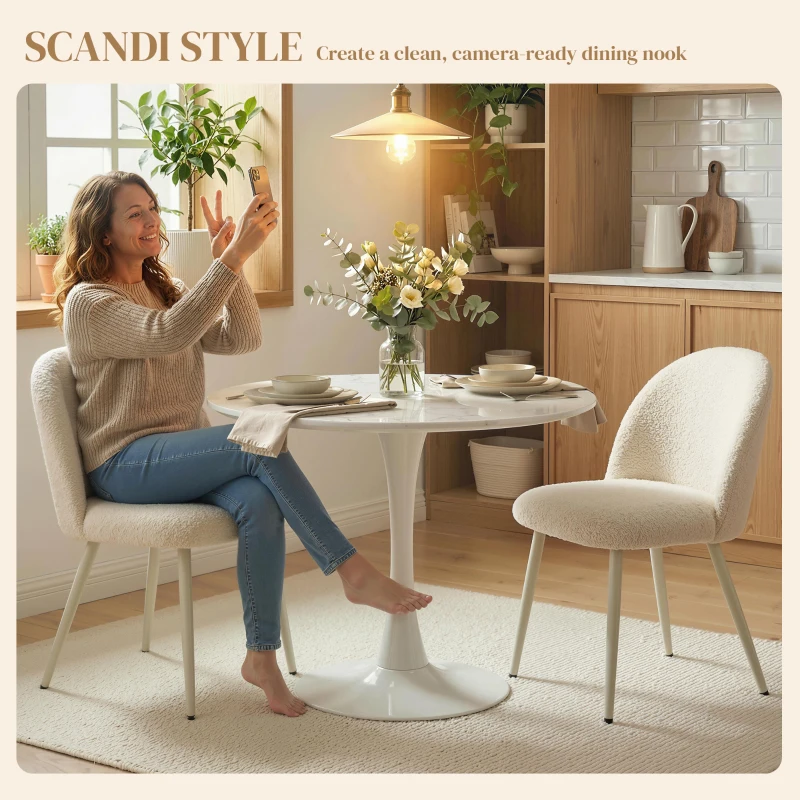 HOMCOM Eetkamerstoelen, Keukenstoelen, zacht gestoffeerd met Chenille, 50,5 x 57,5 x 78,5 cm, Crème-wit