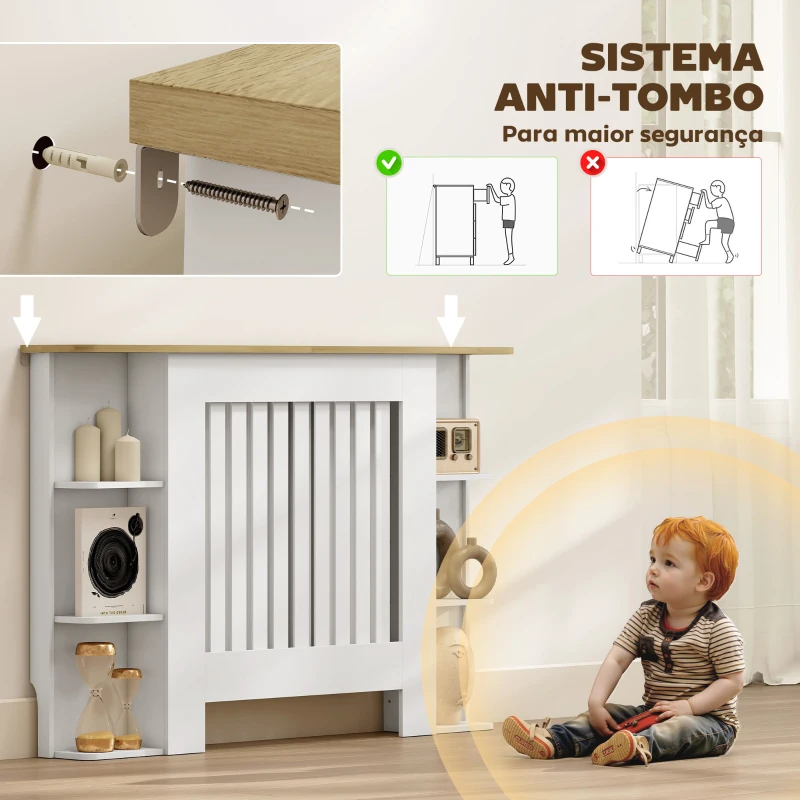 HOMCOM Cobertura para Radiadores com Prateleiras Desenho Moderno de Ripas para Sala de Estar Quarto 124x19x83 cm Branco
